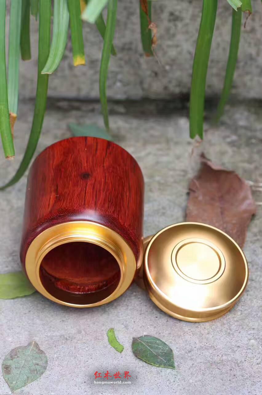 小叶紫檀茶叶罐 实心高油密老料满荧光纹理漂亮-1