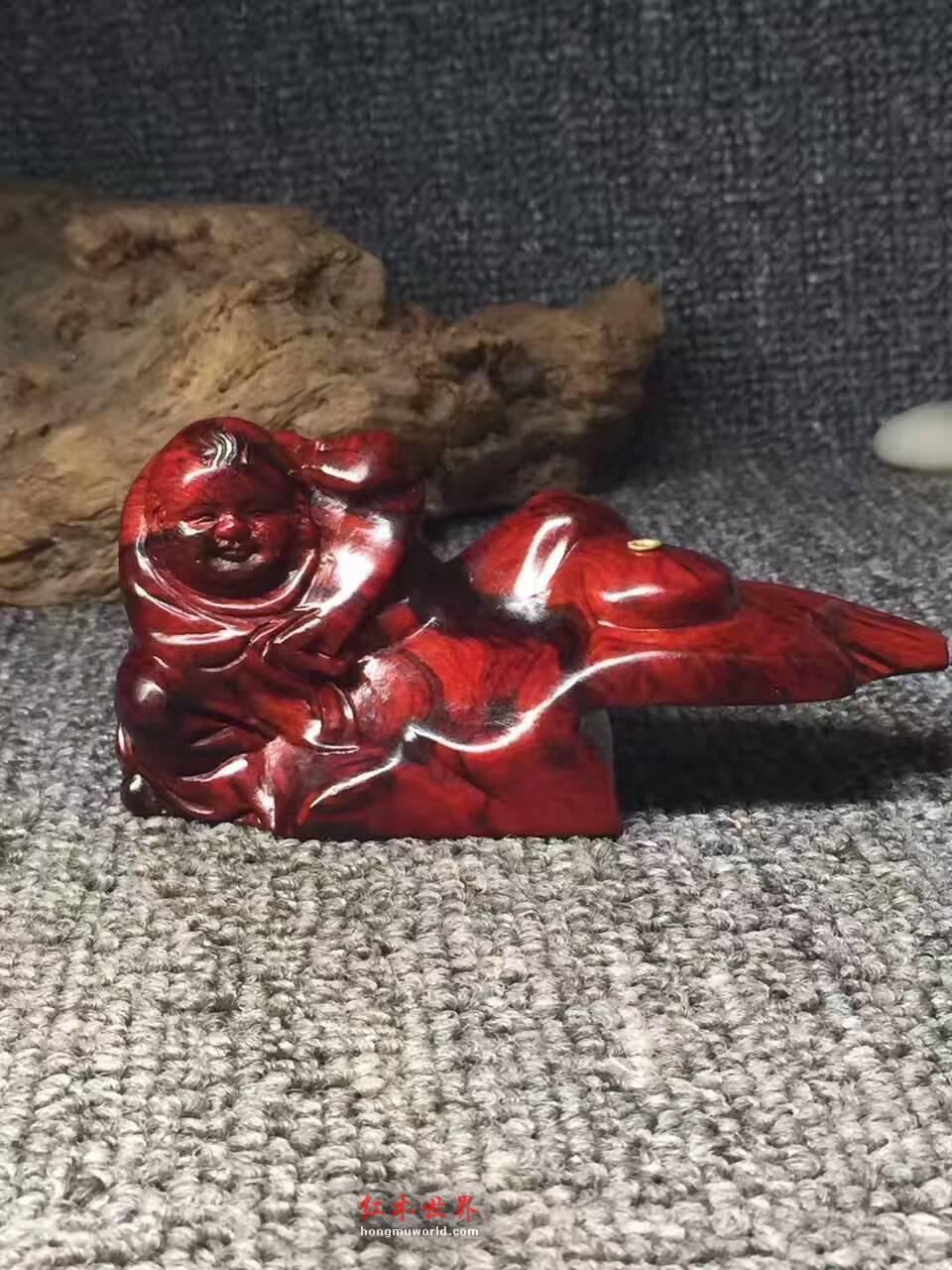 《善财童子》香插 小巧可爱易把玩 鸡血红金星泥料-9