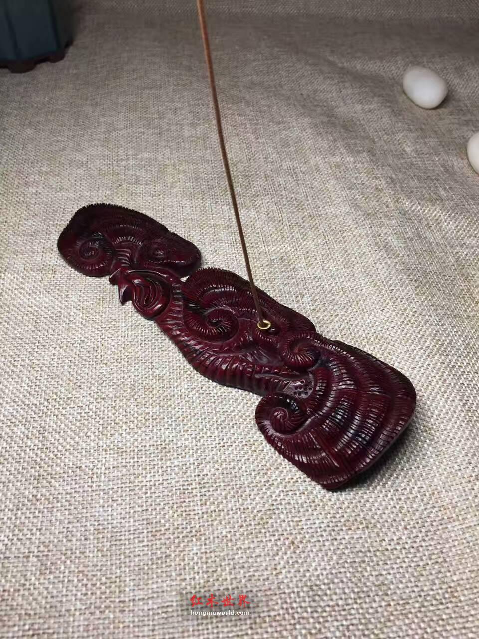 小叶紫檀《灵芝香插》 小巧逼真精致-3