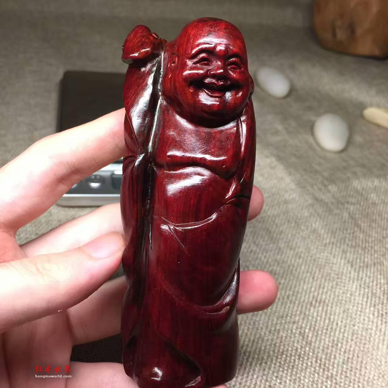 小叶紫檀《招财布袋弥勒佛》小摆件 正宗拆房老料加工-1