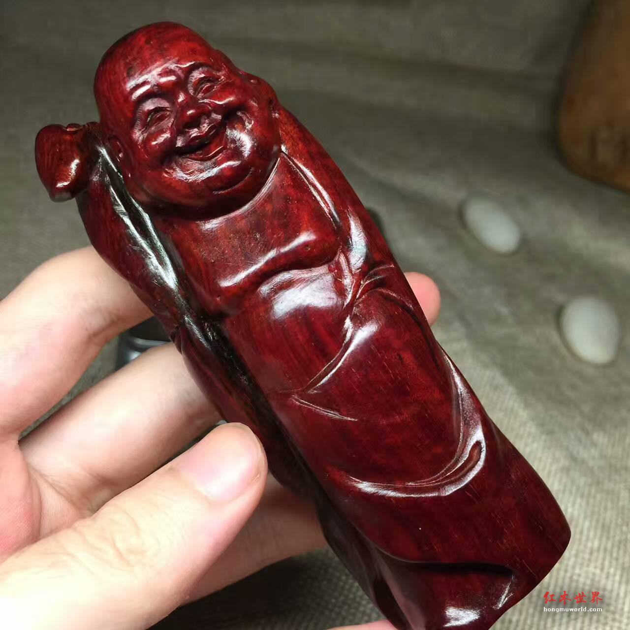 小叶紫檀《招财布袋弥勒佛》小摆件 正宗拆房老料加工-3
