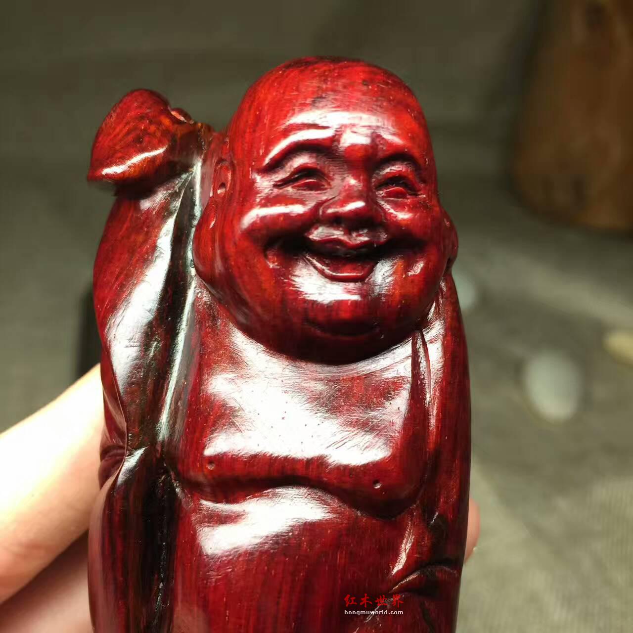 小叶紫檀《招财布袋弥勒佛》小摆件 正宗拆房老料加工-4