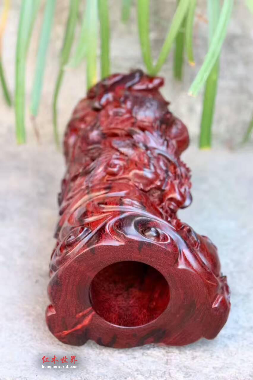 小紫叶檀笔筒《祥龙》野生老呢料选材材质细腻油性好-8
