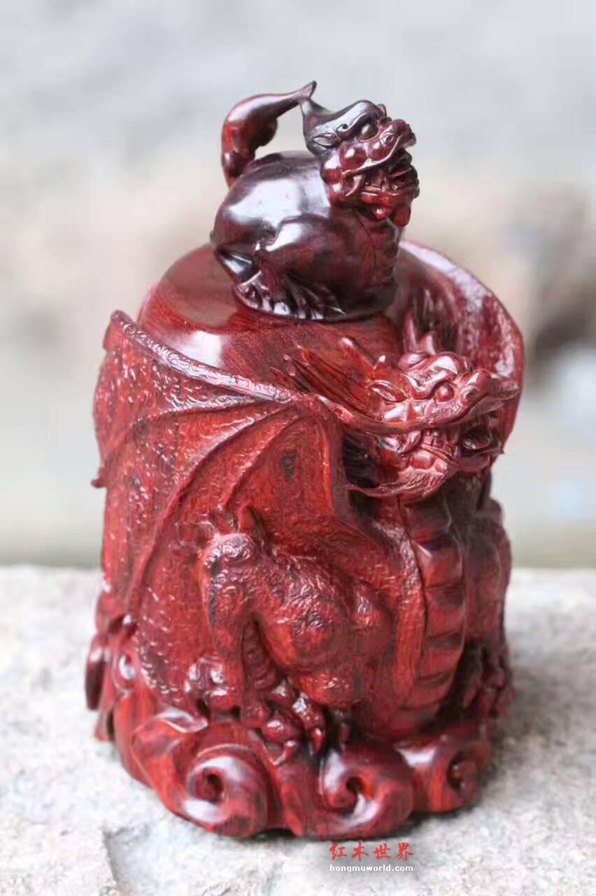 小叶紫檀貔貅壶 纯手工雕刻工艺精湛招财镇宅-1