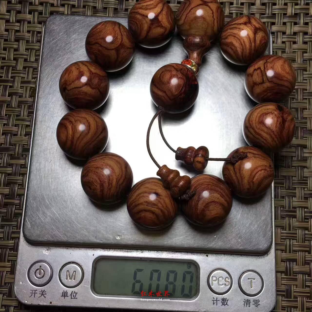 极品紫檀柳对眼手串 黄金底色纹理超细腻-4