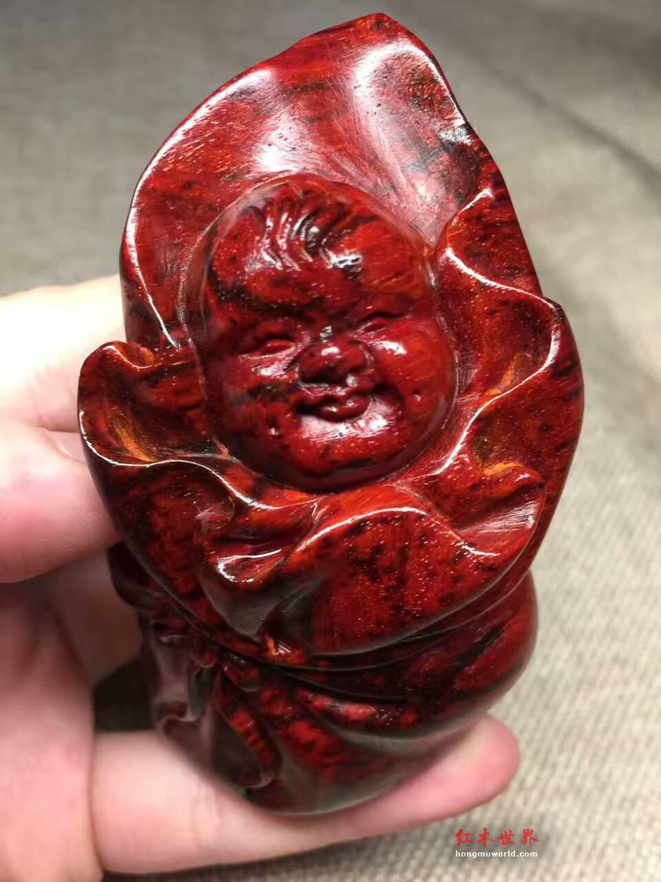 小叶紫檀《多子多福》钱袋手把件 火焰纹带星密度爆表-2
