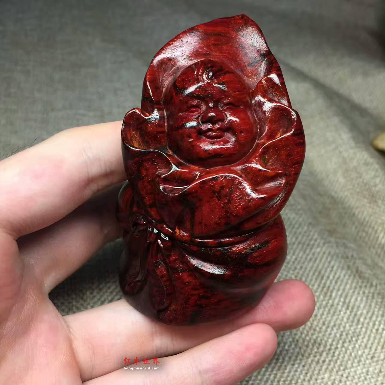 小叶紫檀《多子多福》钱袋手把件 火焰纹带星密度爆表-4