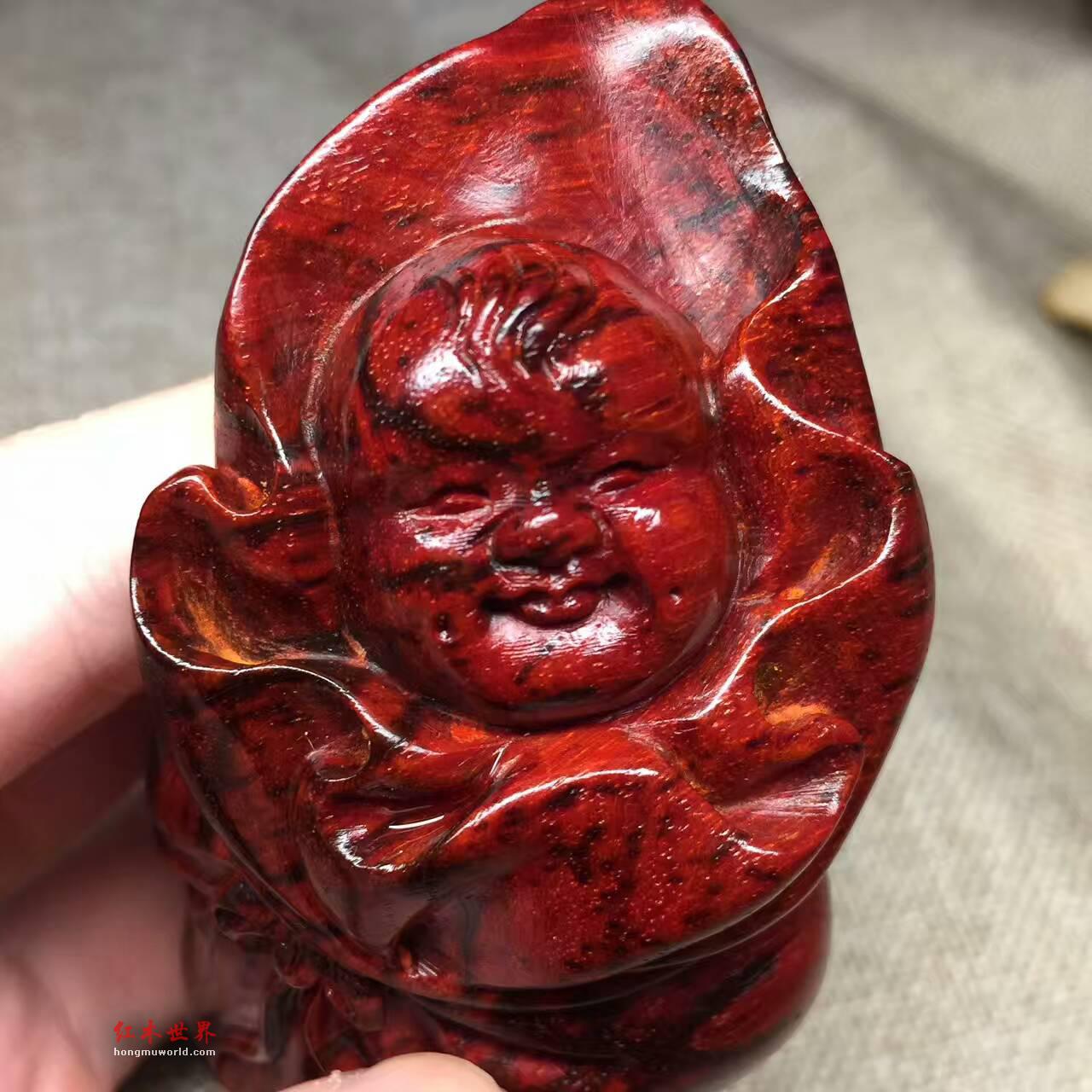 小叶紫檀《多子多福》钱袋手把件 火焰纹带星密度爆表-5