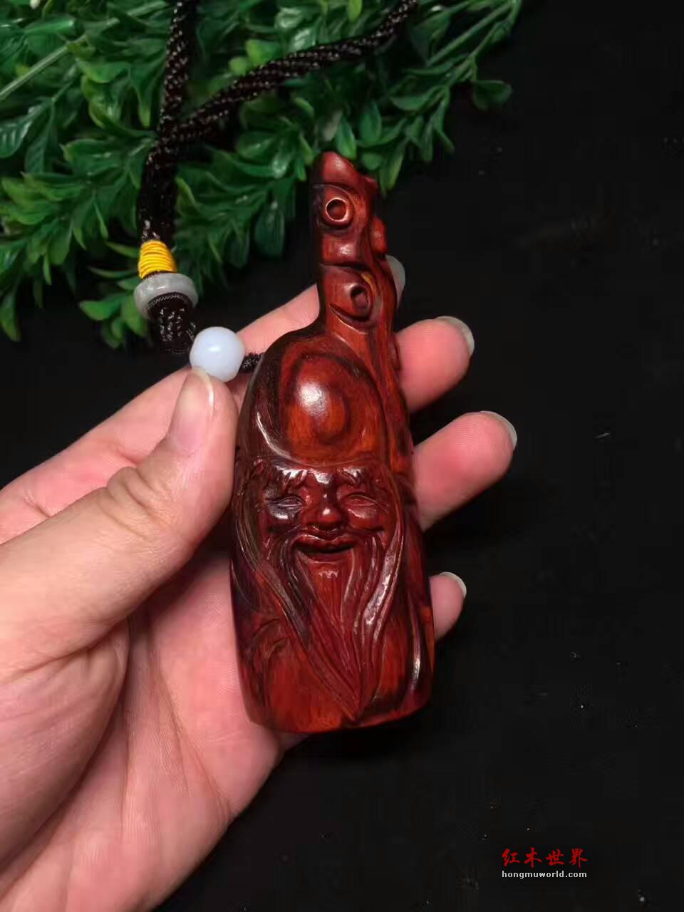 小叶紫檀把件《寿星公》雕刻逼真小巧玲珑适合把玩-3
