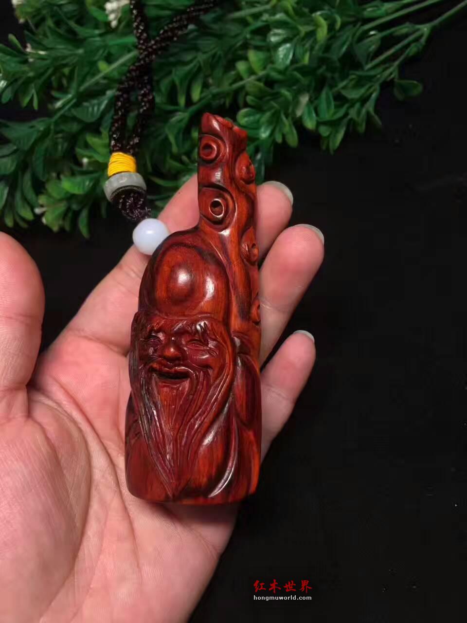 小叶紫檀把件《寿星公》雕刻逼真小巧玲珑适合把玩-4