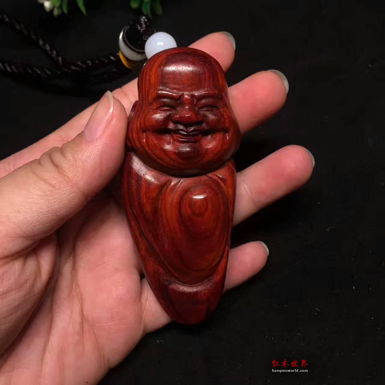 小叶紫檀把件吊坠《弥勒佛》笑脸相迎治愈暖心-4