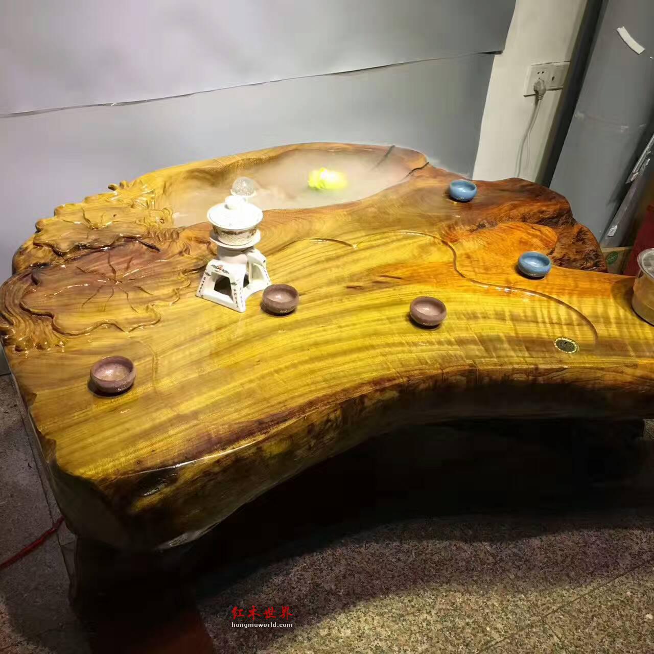 金丝楠整体平桌式茶台 爆油大天然茶台带循环流水-1