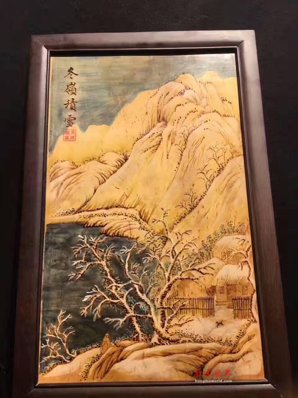 金丝楠木油画《冬岭积雪》油画艺术与木材纹理完美交融-1