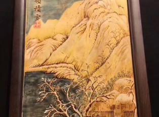金丝楠木油画《冬岭积雪》油画艺术与木材纹理完美交融