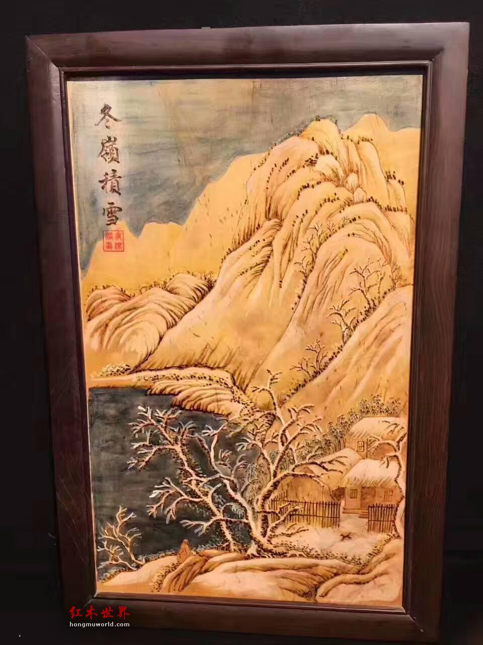金丝楠木油画《冬岭积雪》油画艺术与木材纹理完美交融-3