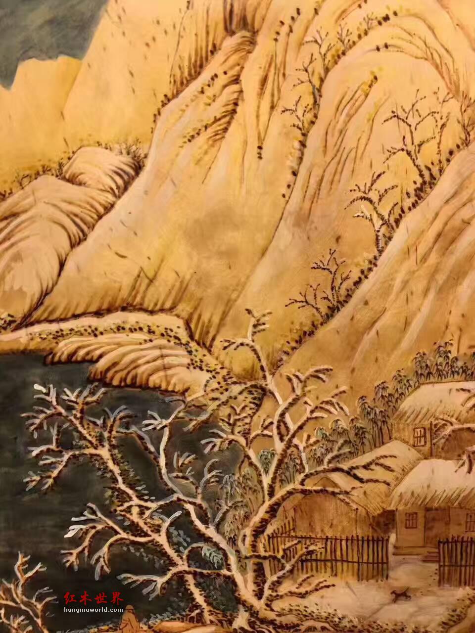 金丝楠木油画《冬岭积雪》油画艺术与木材纹理完美交融-6