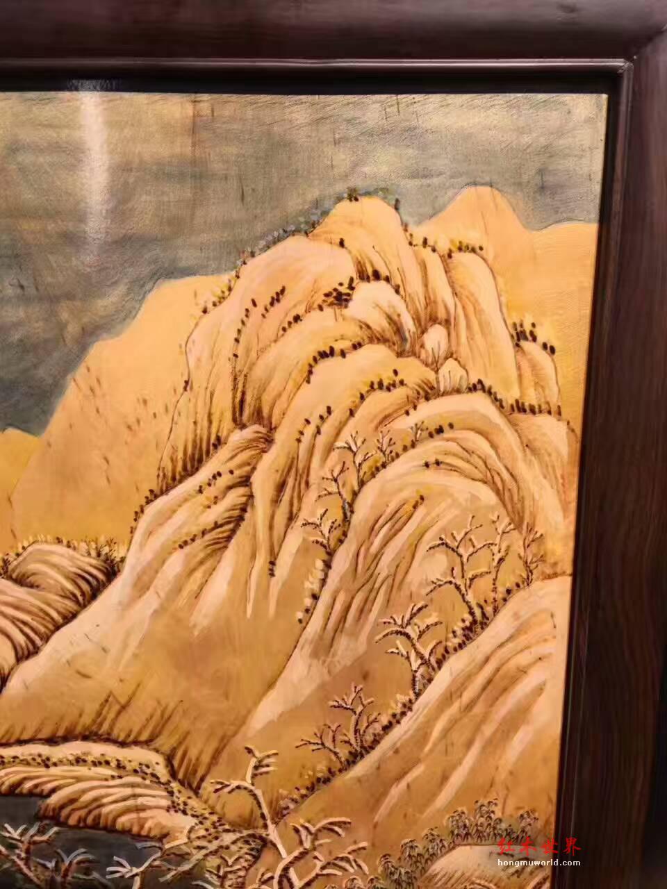 金丝楠木油画《冬岭积雪》油画艺术与木材纹理完美交融-7