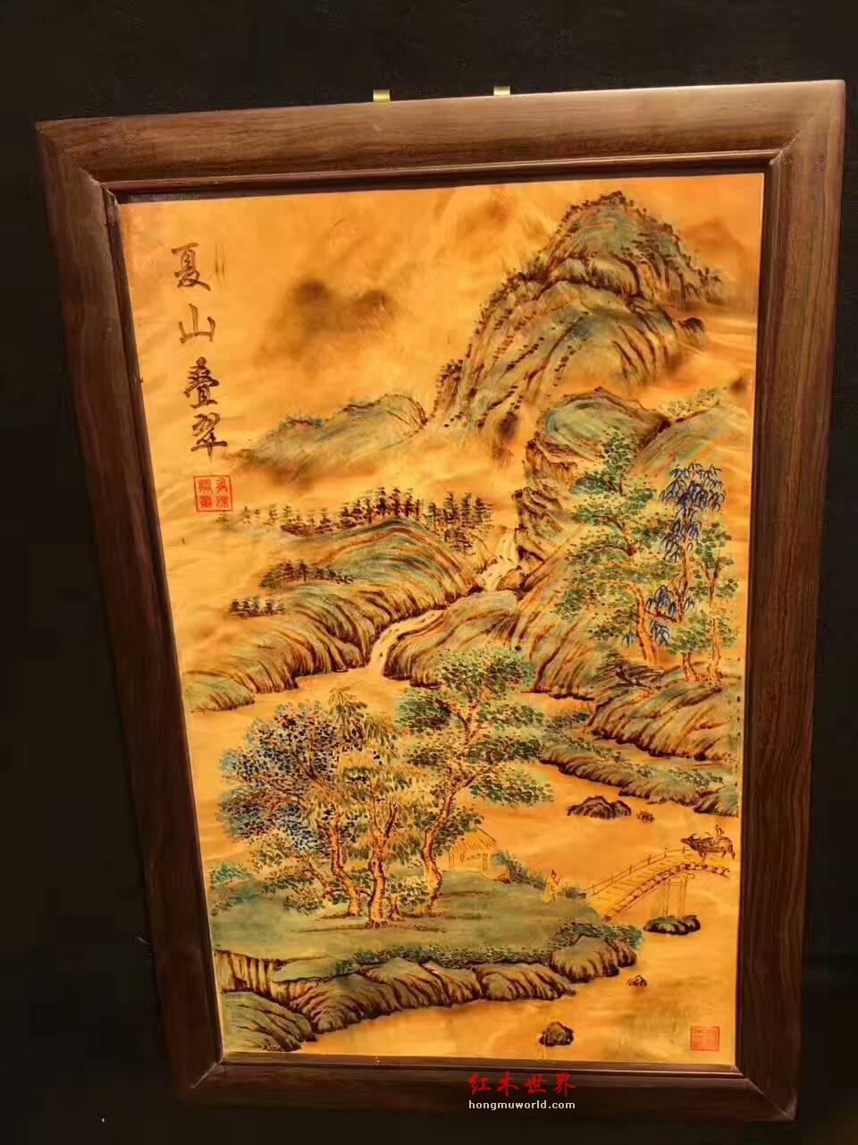 金丝楠木油画《夏山叠翠》 酒店会所装饰首选-1