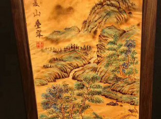 金丝楠木油画《夏山叠翠》 酒店会所装饰首选