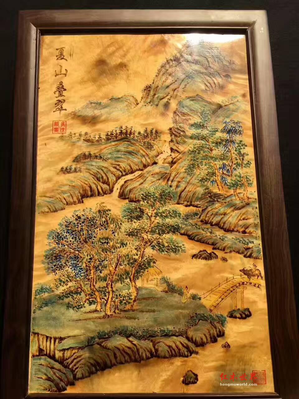 金丝楠木油画《夏山叠翠》 酒店会所装饰首选-3