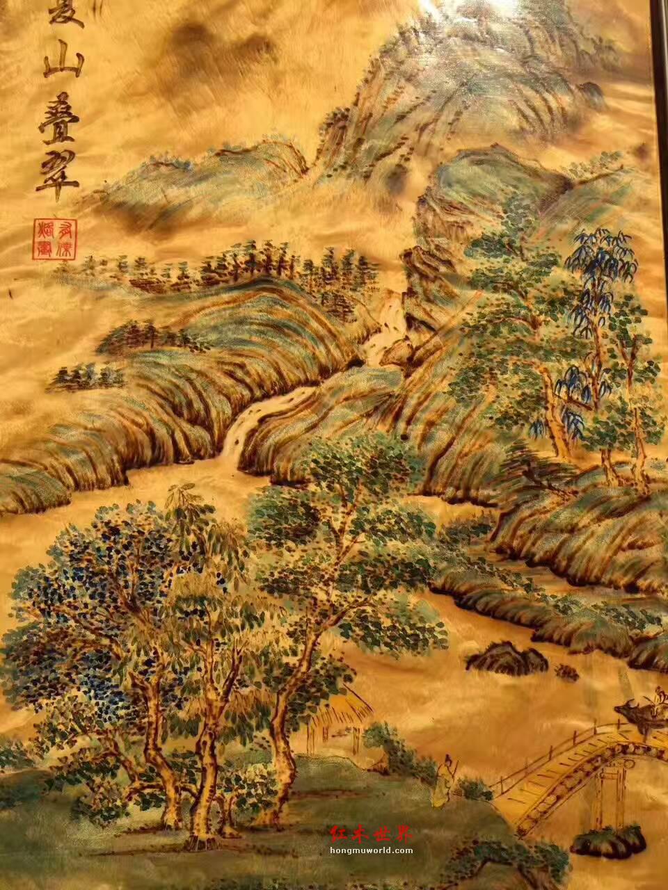 金丝楠木油画《夏山叠翠》 酒店会所装饰首选-2