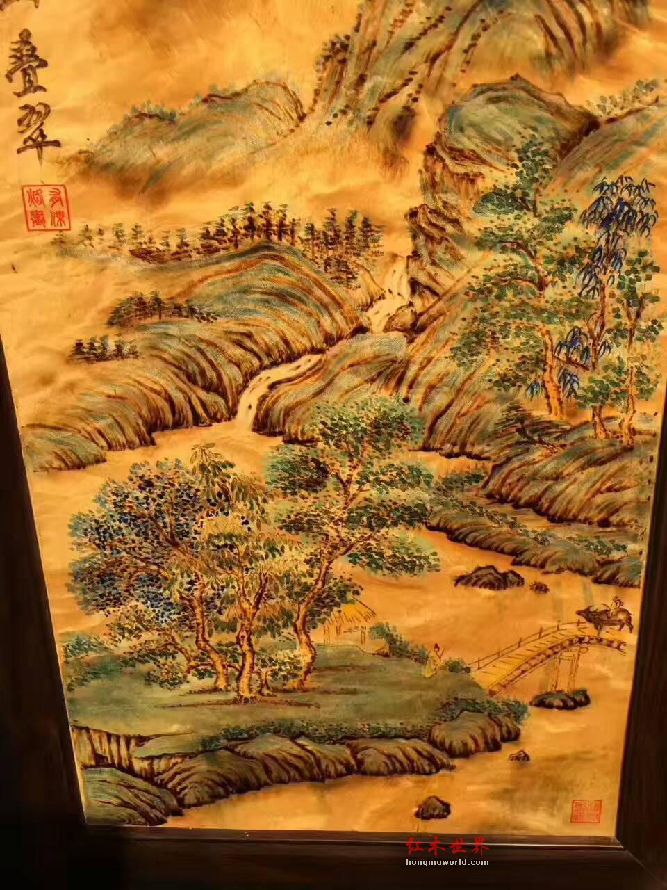金丝楠木油画《夏山叠翠》 酒店会所装饰首选-4