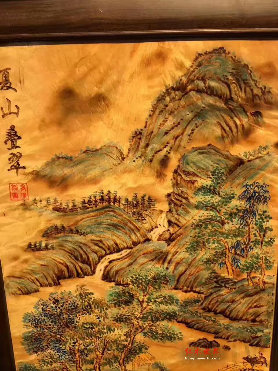 金丝楠木油画《夏山叠翠》 酒店会所装饰首选-6