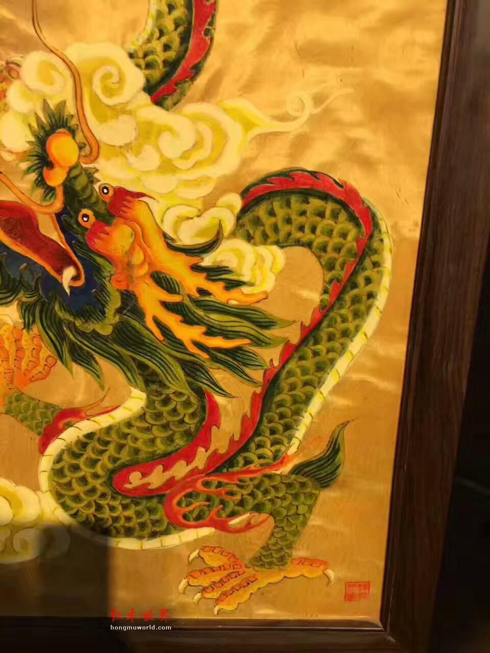 金丝楠木油画《戏珠图》 独一无二的精品佳作-1
