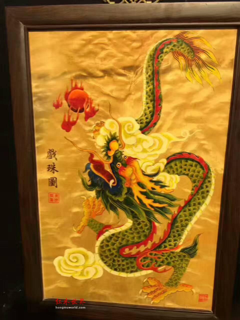 金丝楠木油画《戏珠图》 独一无二的精品佳作-2
