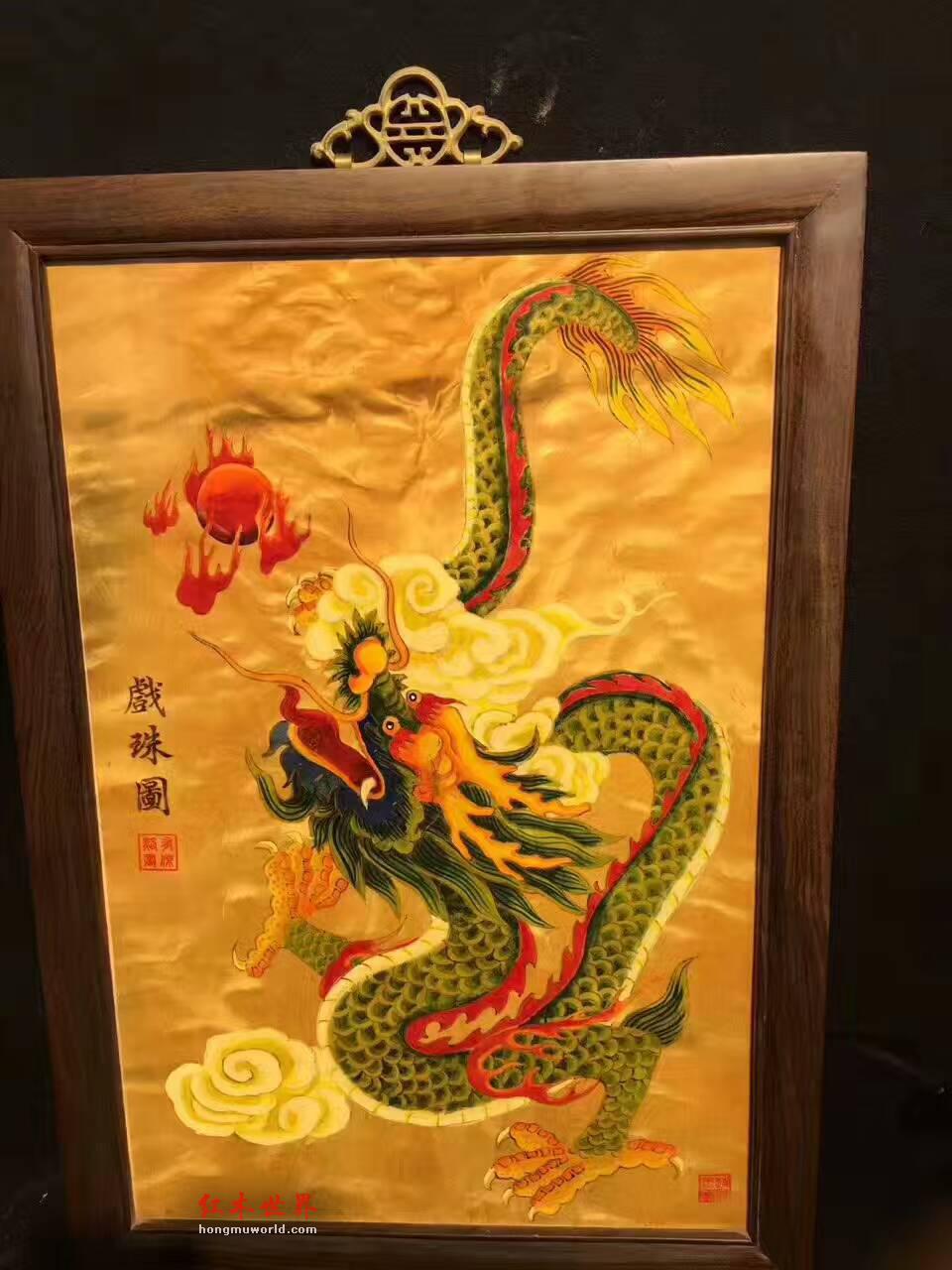 金丝楠木油画《戏珠图》 独一无二的精品佳作-3