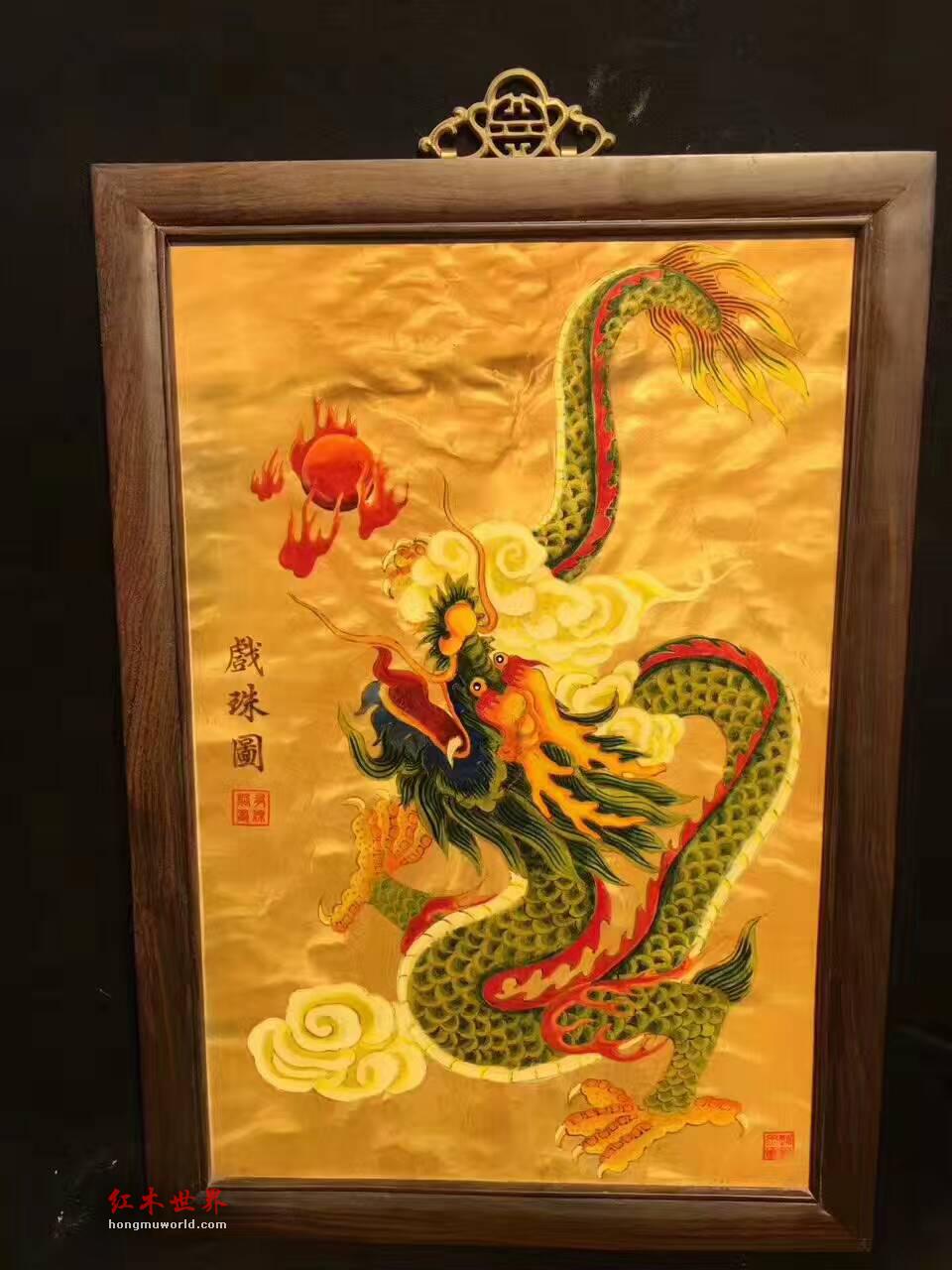 金丝楠木油画《戏珠图》 独一无二的精品佳作-10