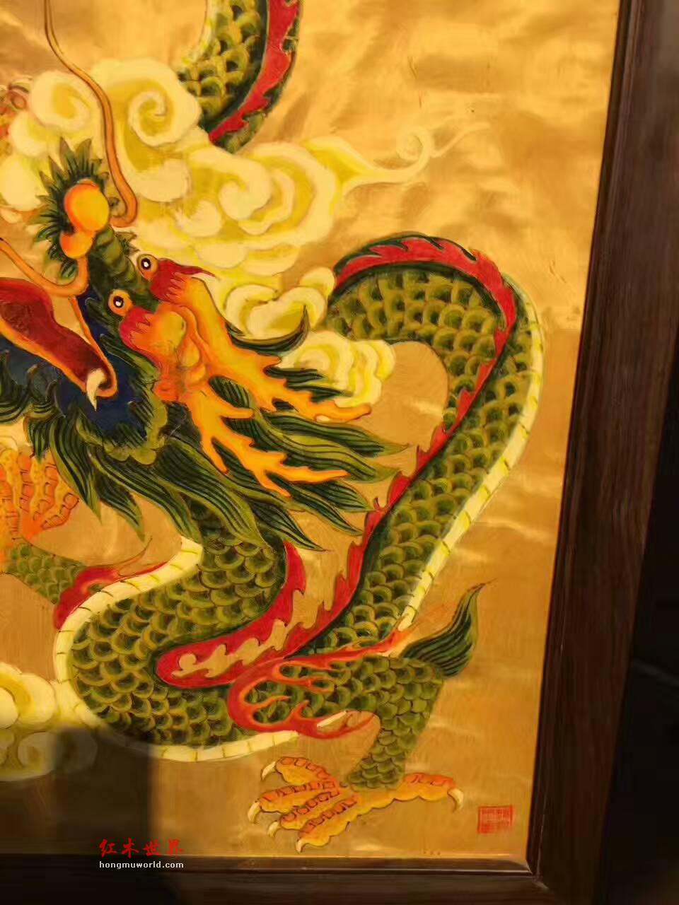 金丝楠木油画《戏珠图》 独一无二的精品佳作-9