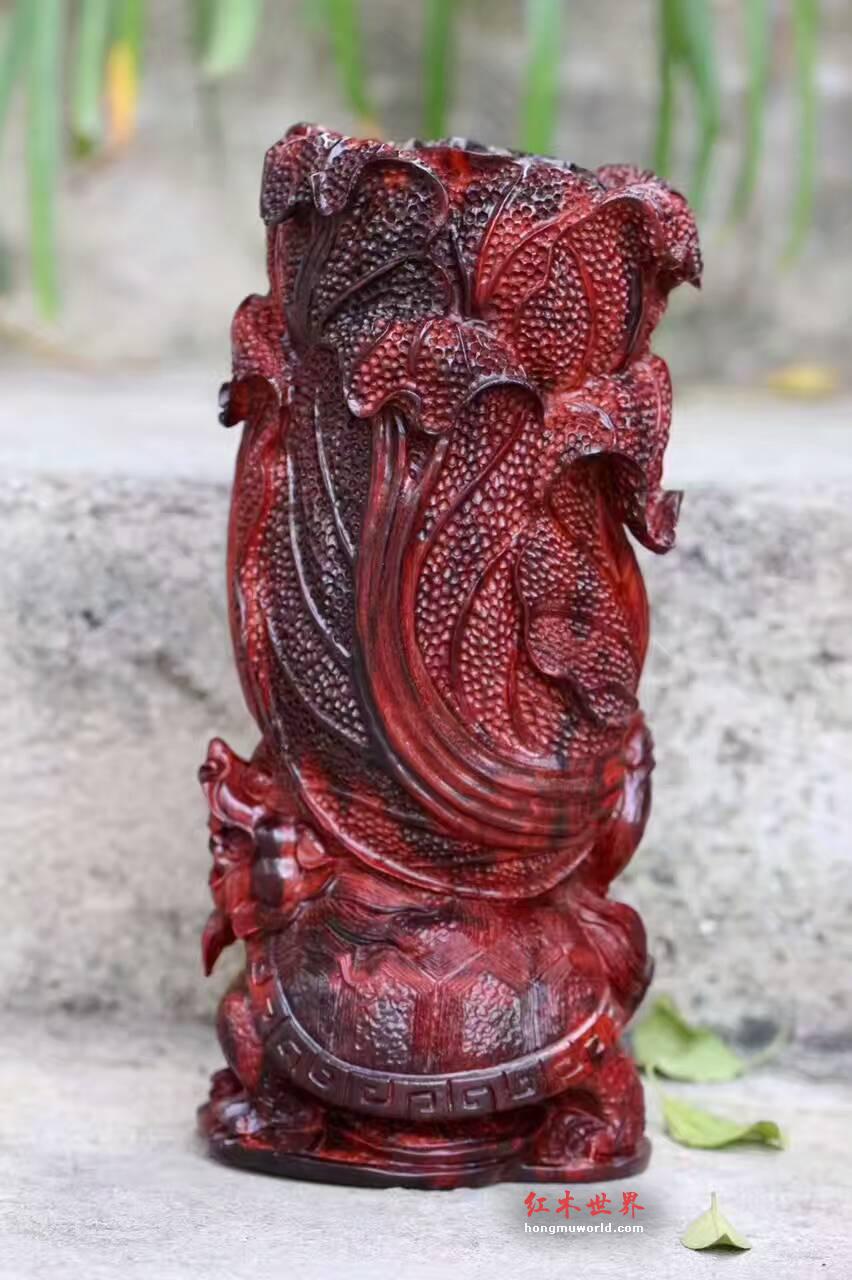 小叶紫檀摆件《百财归来》欣赏 千年火焰纹老料360度精工雕刻-5