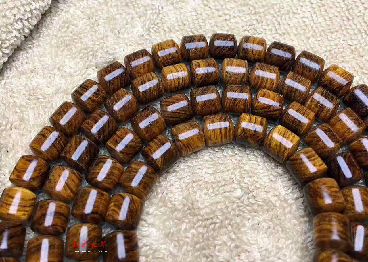 海南黄花梨手串 黄金虎皮纹精工细作-6