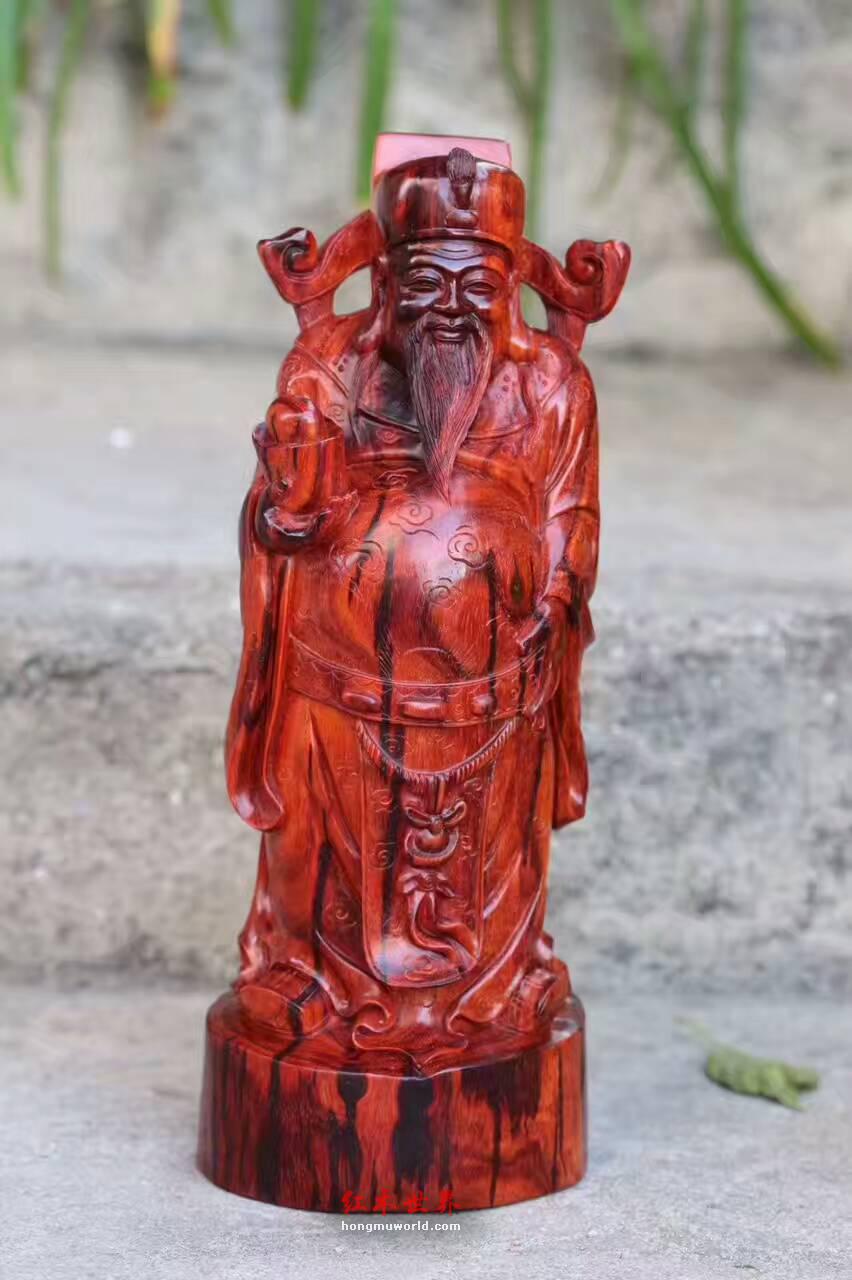 小叶紫檀摆件《财神》纯手工雕刻工艺精美料子油性好-1