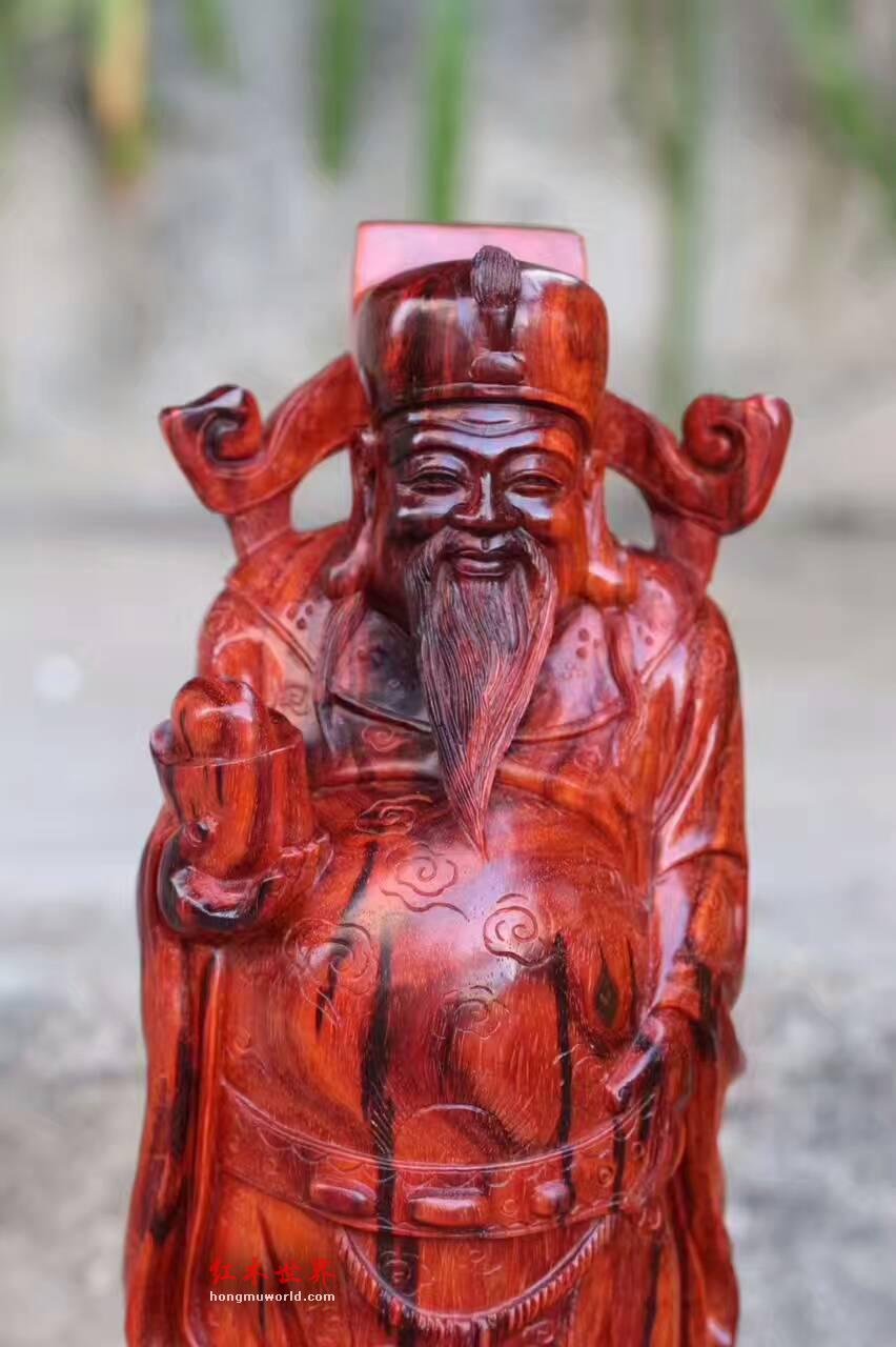 小叶紫檀摆件《财神》纯手工雕刻工艺精美料子油性好-3