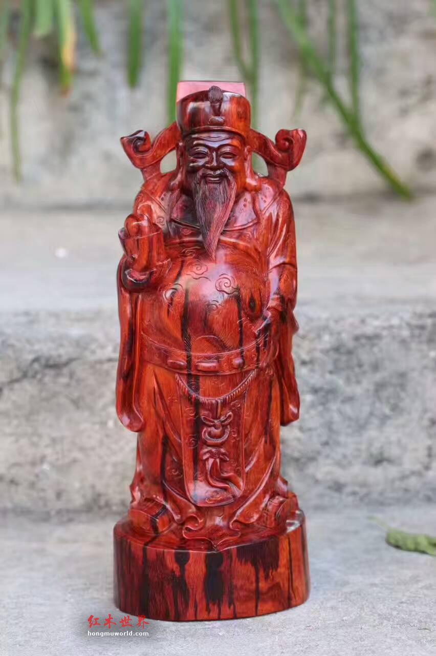小叶紫檀摆件《财神》纯手工雕刻工艺精美料子油性好-4