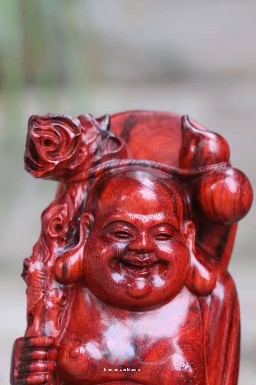 小叶紫檀摆件《弥勒佛》工艺精湛镇宅保平安-1