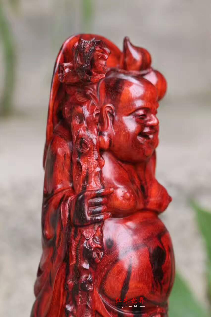 小叶紫檀摆件《弥勒佛》工艺精湛镇宅保平安-6