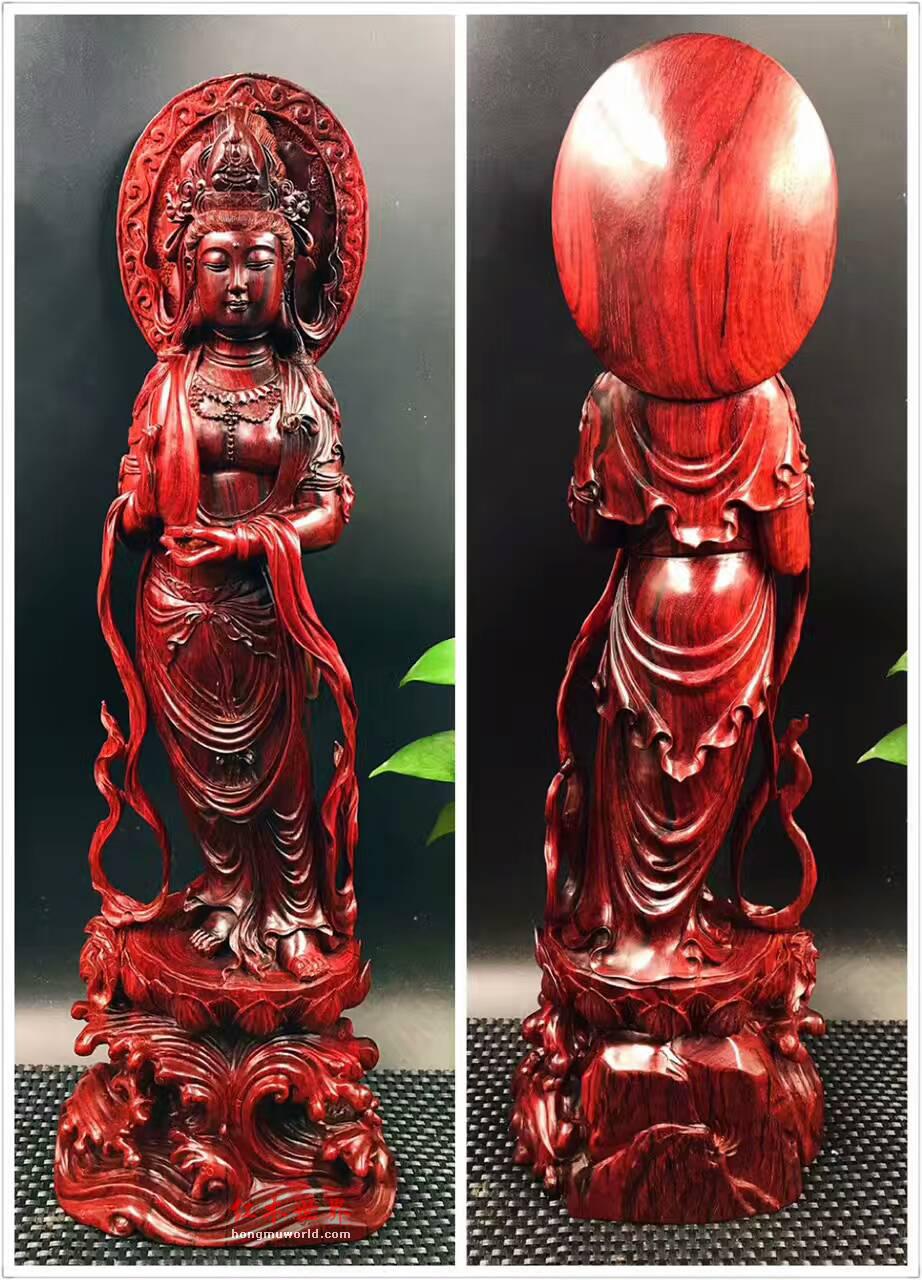 小叶紫檀佛像《观世音菩萨》印度小叶紫檀高密度金星泥料-2