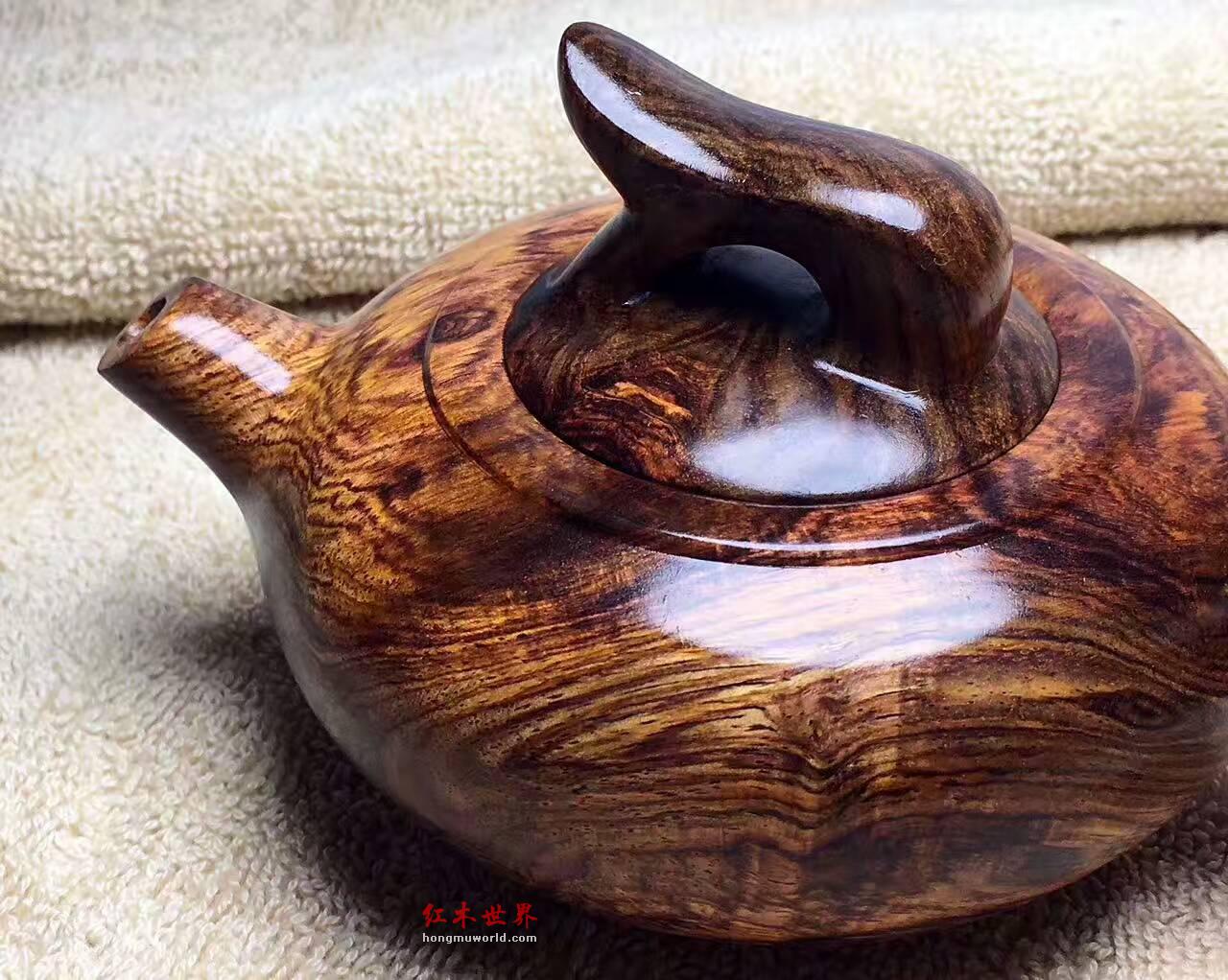 海南黄花梨茶壶 贵族黄金底虎皮山水纹饱满荧光度超好-2