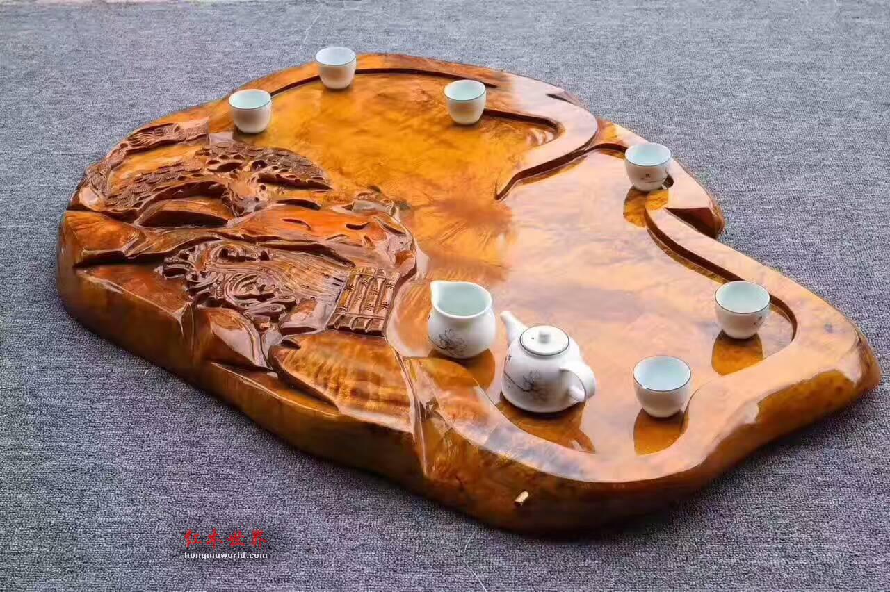楠木茶盘《松鹤延年》古朴典雅大气不凡-5