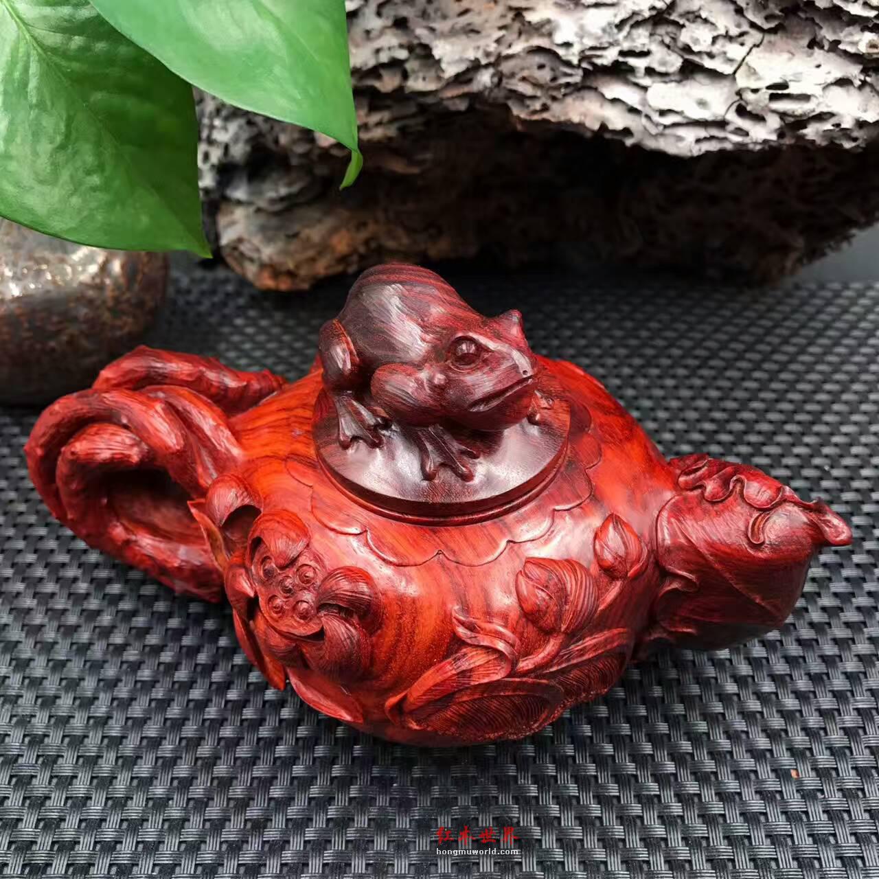 印度小叶紫檀纯手工雕刻摆件壶 高密度泥料-3