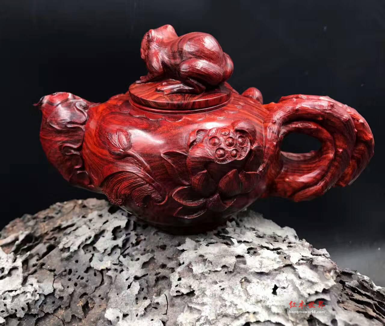 印度小叶紫檀纯手工雕刻摆件壶 高密度泥料-4
