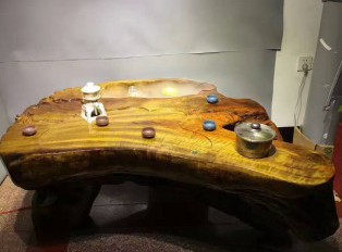 金丝楠木整体平桌式茶台 黄金底色高油靓丽