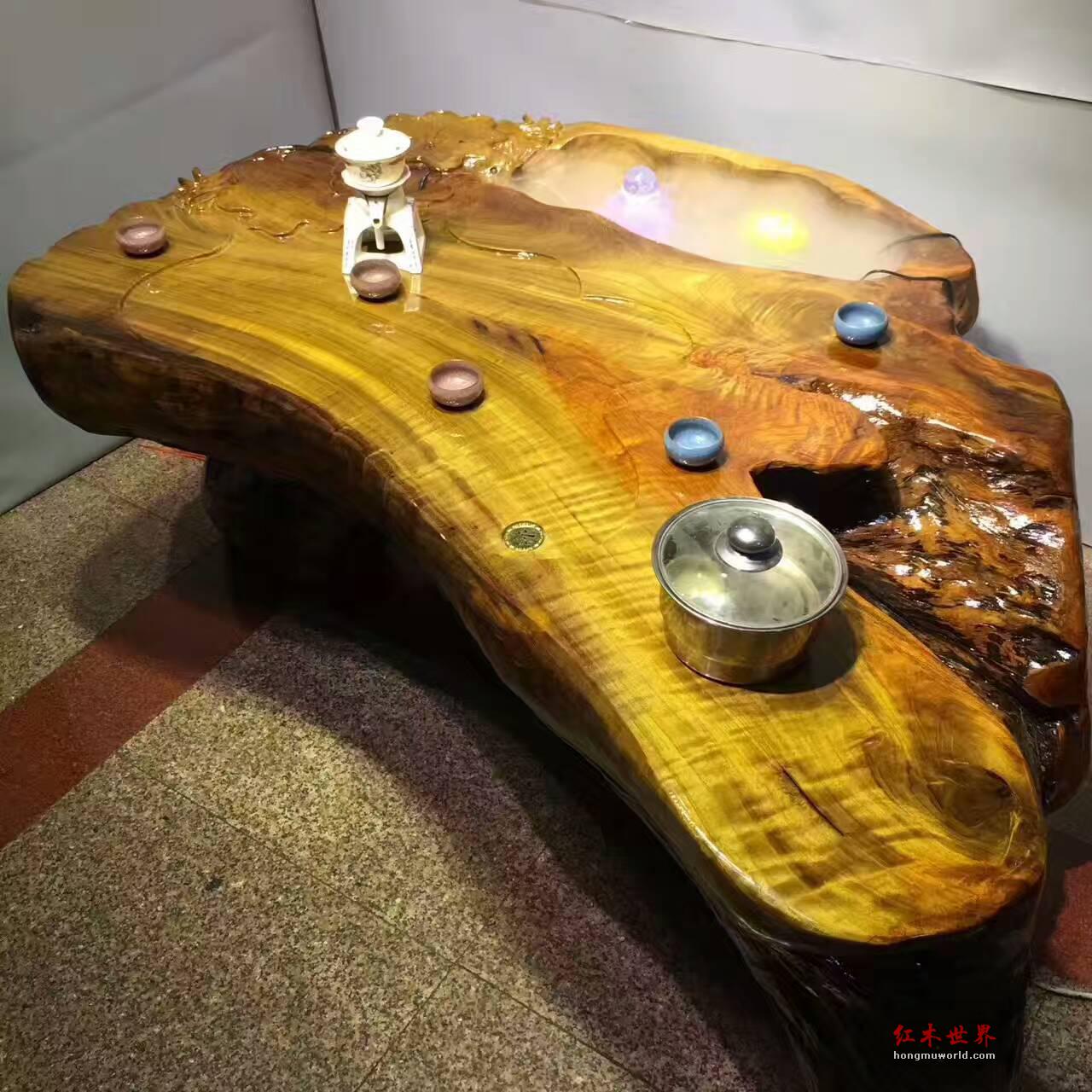 金丝楠木整体平桌式茶台 黄金底色高油靓丽-3