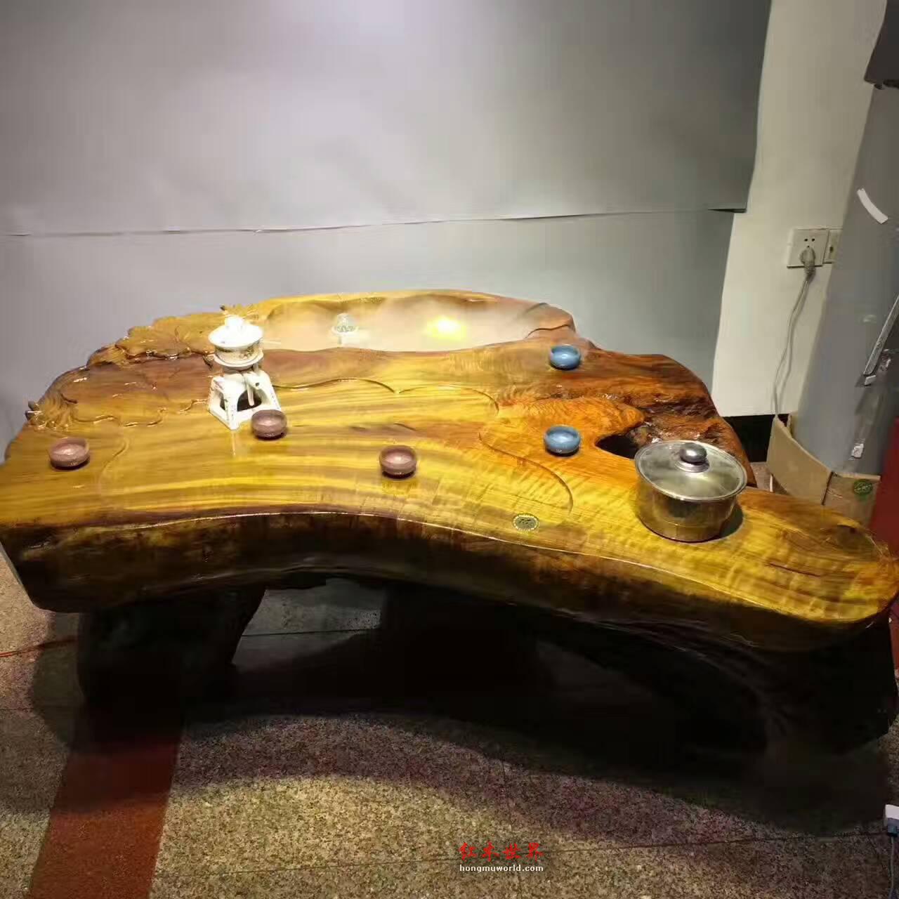 金丝楠木整体平桌式茶台 黄金底色高油靓丽-4