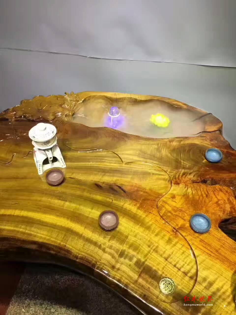 金丝楠木整体平桌式茶台 黄金底色高油靓丽-5