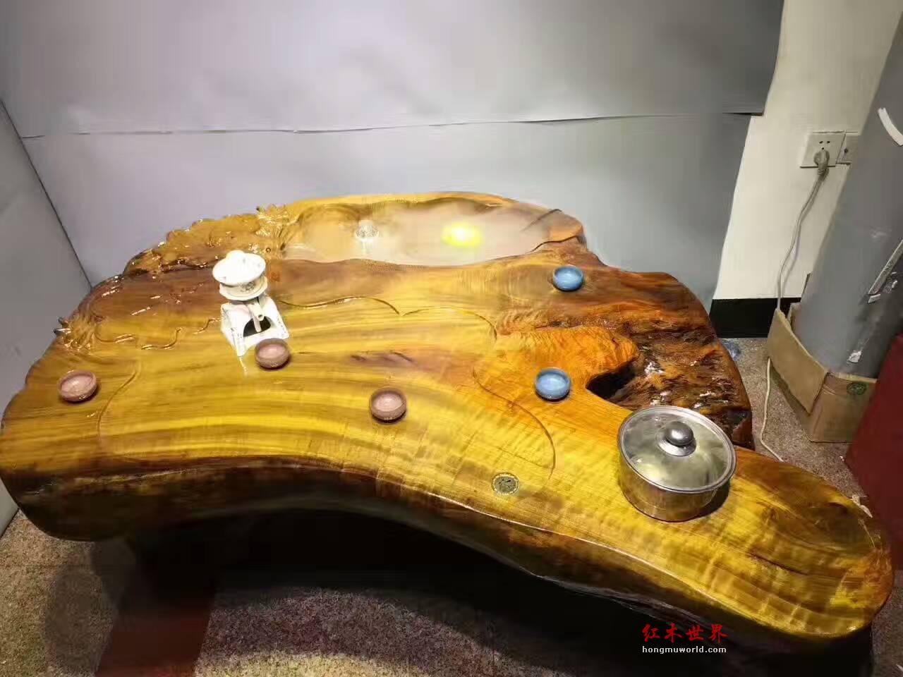 金丝楠木整体平桌式茶台 黄金底色高油靓丽-6