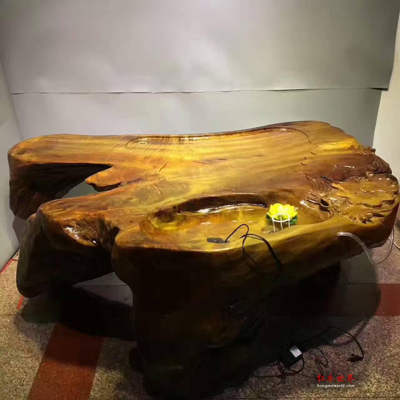 金丝楠木整体平桌式茶台 黄金底色高油靓丽-8